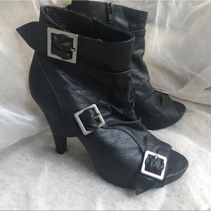 Madden Girl Peep Toe Black Buckle Booties